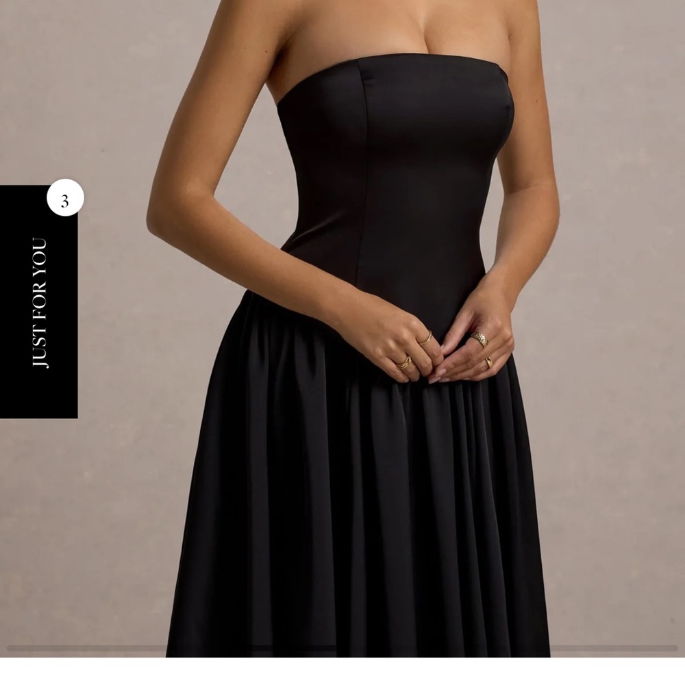 Club London BLACK SATIN BANDEAU MIDI DRESS